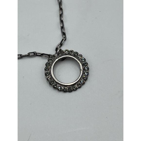 Catherine Popesco Vintage Art Round Gray Crystal Pewter Tone Necklace - Picture 12 of 15
